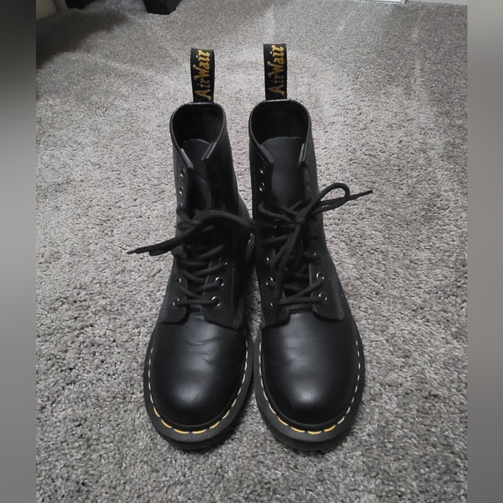 Dr. Martens Black Boots with Yellow Stitching